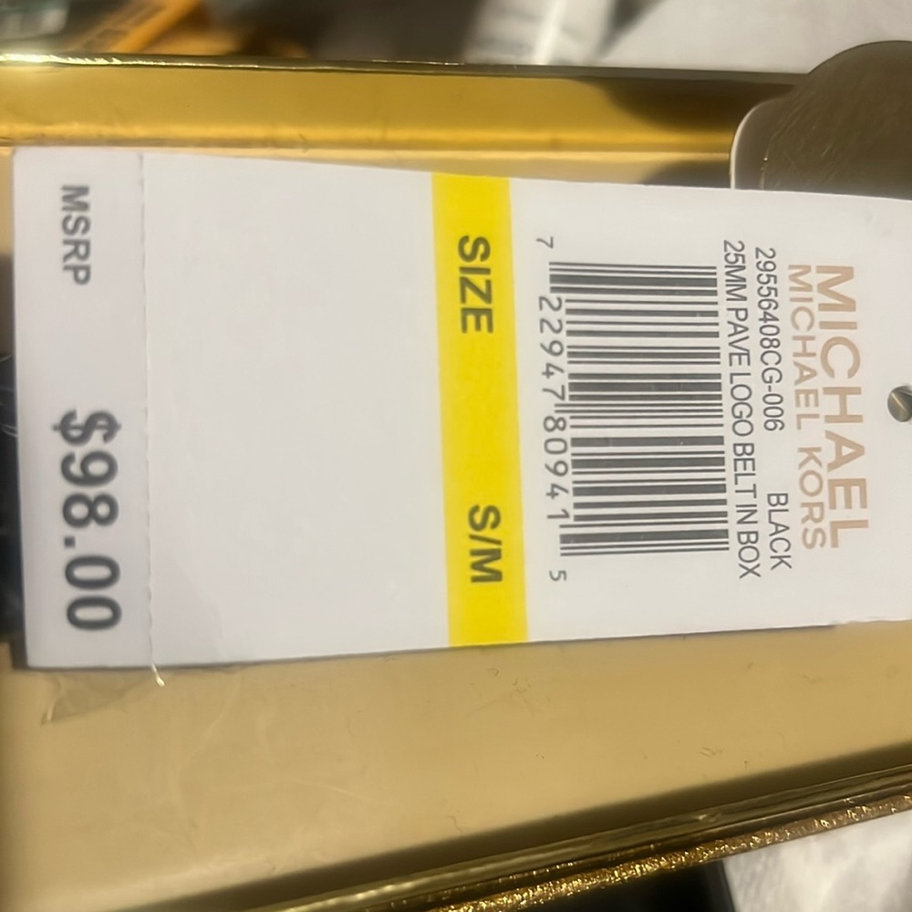 Michael Kors Womens Black Leather Belt Gold Buckle (S/M) - Picture 3 of 10